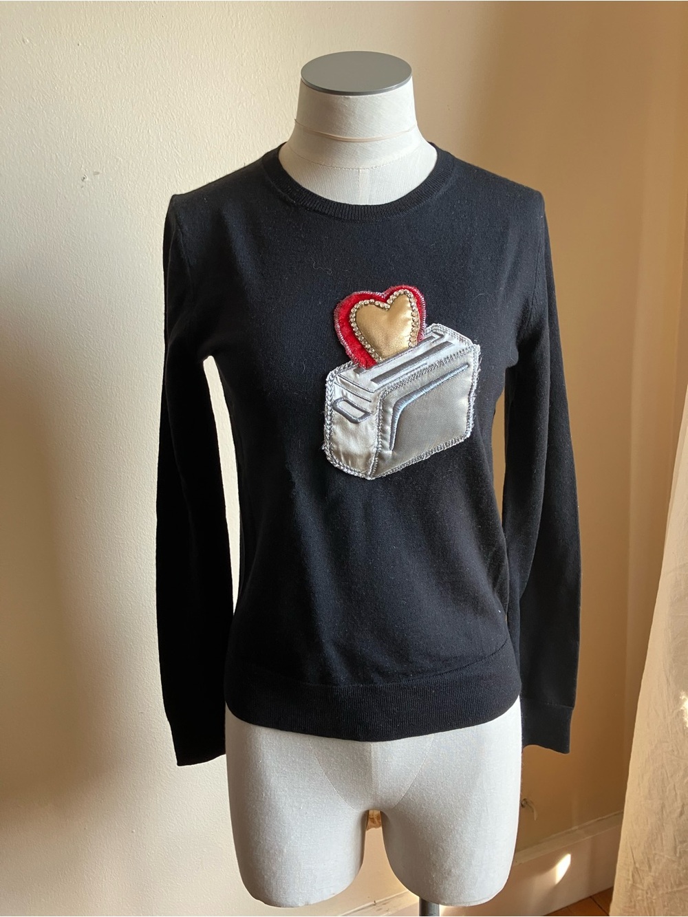 New Marc Jacobs Runway Sweater with Rhinestones, Puffed Heart & Toaster Appliqué